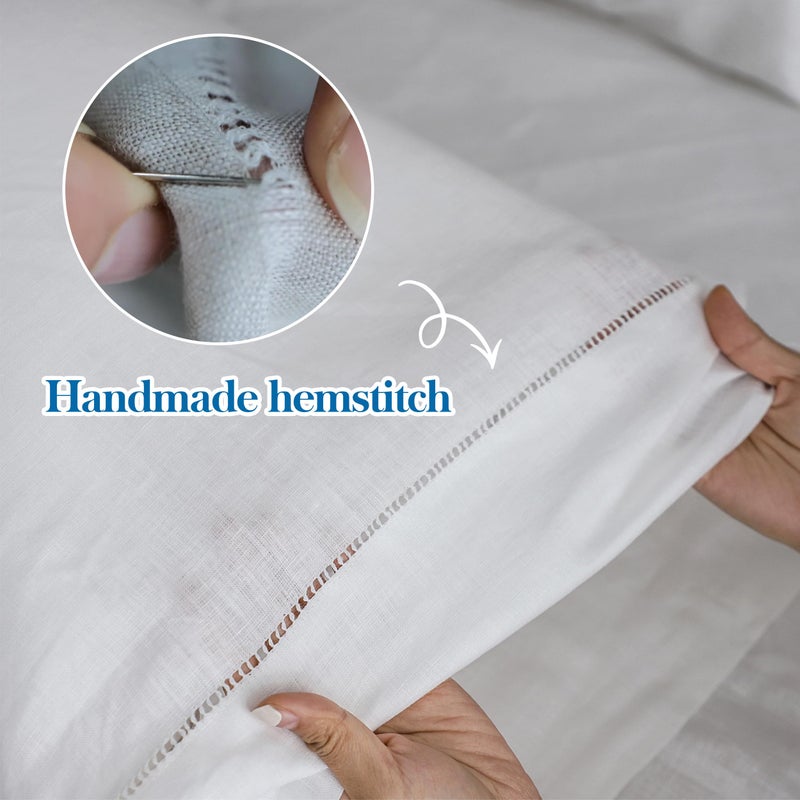 Simple&Opulence 100% Linen Pillowcase with Hand Drawing Hemstitch Pillow Cover Queen Size Set of 2 Soft and Durable (White, 20''x30'') - Image 3
